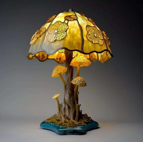 YOULIGHTS  Stained Plant Series Table Lamp, Vintage Mushroom Table Lamp, Colorful Bohemian Resin Led Night Light Decorative for Bedroom Living Room