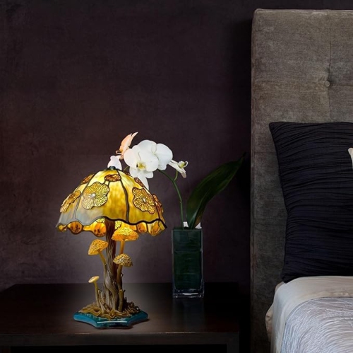 Lampe de table série Stained Plant, lampe de table rétro champignon, veilleuse colorée à DEL en résine bohème décorative pour la chambre à coucher