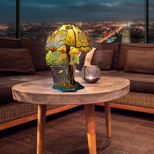 Lampe de table série Stained Plant, lampe de table rétro champignon, veilleuse colorée à DEL en résine bohème décorative pour la chambre à coucher