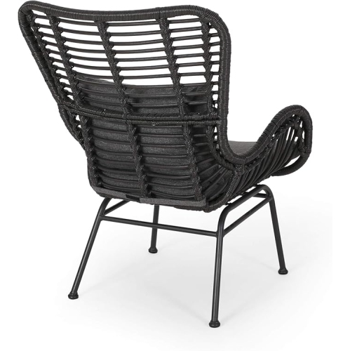 YOULIGHTS Outdoor Wicker Metal Club Chair, Woven Rattan Chair with Gray Cushions and Steel Legs for Porch, Backyard and Outdoors