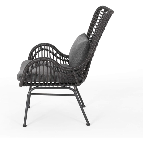 YOULIGHTS Outdoor Wicker Metal Club Chair, Woven Rattan Chair with Gray Cushions and Steel Legs for Porch, Backyard and Outdoors
