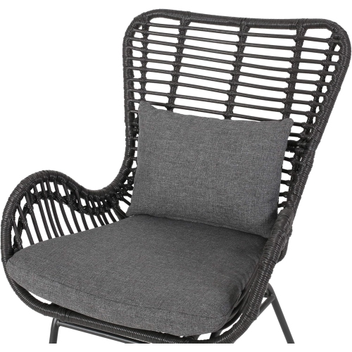 YOULIGHTS Outdoor Wicker Metal Club Chair, Woven Rattan Chair with Gray Cushions and Steel Legs for Porch, Backyard and Outdoors