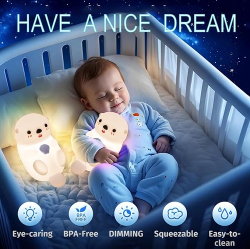 Cute Otter Night Light,Nursery Night Lamp Touch Sea Otter Nightlights USB Rechargeable Bedside Lamp for Baby Children Toddlers Girls Gift