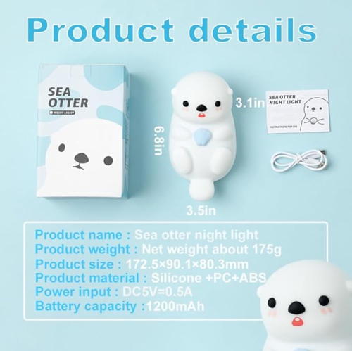 Cute Otter Night Light,Nursery Night Lamp Touch Sea Otter Nightlights USB Rechargeable Bedside Lamp for Baby Children Toddlers Girls Gift