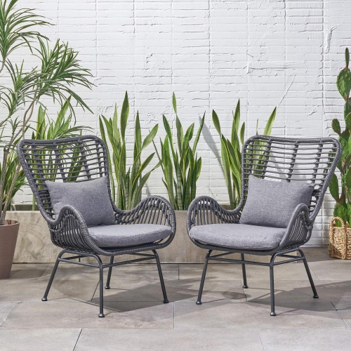 YOULIGHTS Outdoor Modern Patio Chairs, Woven Rattan Chairs, Polyester Rattan Chairs with Cushions and Steel for Porch, Backyard and Patio