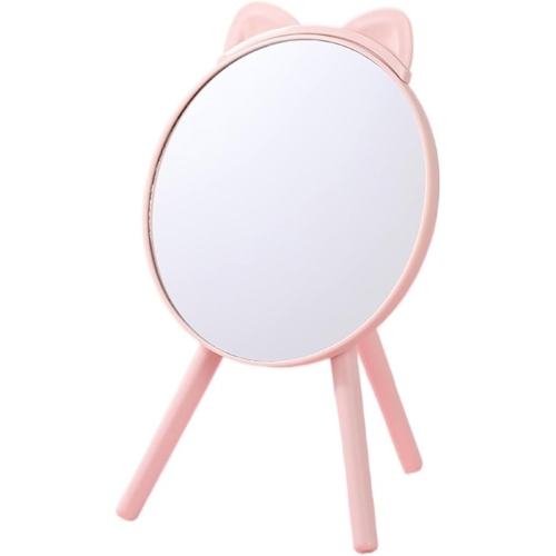 Triangular Base Folding Makeup Mirror Student Desktop Dressing Table Dressing Mirror(Pink)