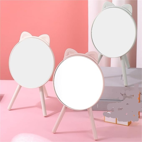 Triangular Base Folding Makeup Mirror Student Desktop Dressing Table Dressing Mirror(Pink)
