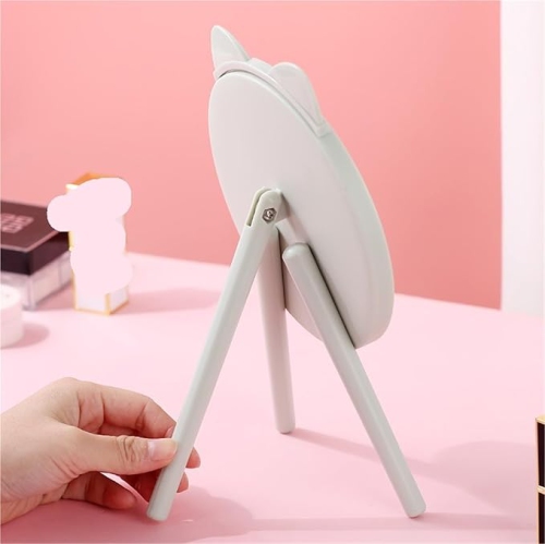 Triangular Base Folding Makeup Mirror Student Desktop Dressing Table Dressing Mirror(Pink)