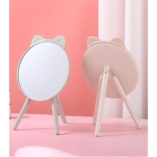 Triangular Base Folding Makeup Mirror Student Desktop Dressing Table Dressing Mirror(Pink)