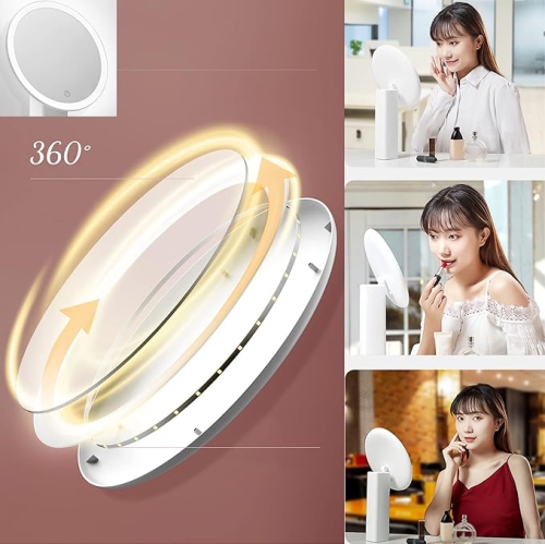 LED Illuminated Makeup Mirror, Round Standing Makeup for Beauty Makeup Travel Mirror, With Brightness Adjustable, Make-up mirror with light