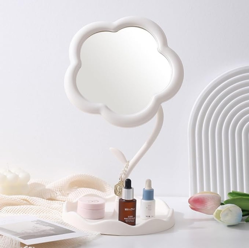 NES BEAUTY  Flower-Shaped Makeup Mirror, Desk Vanity Mirror for Living Room, Bedroom, And Minimal Spaces Home Decor(White)