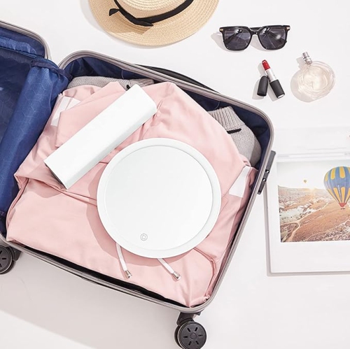 LED – Miroir de maquillage illuminé, miroir de voyage rond debout pour maquillage beauté, avec luminosité réglable, miroir de maquillage avec lumière