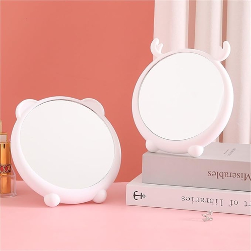 Rabbit Ears Hanging Makeup Mirror Student Dormitory Cartoon Desktop High-Definition Makeup Mirror Single-Sided Bear Bracket Princess Mirror(Green)