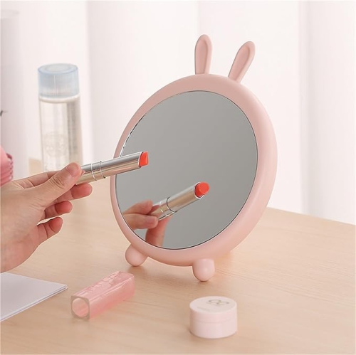 Rabbit Ears Hanging Makeup Mirror Student Dormitory Cartoon Desktop High-Definition Makeup Mirror Single-Sided Bear Bracket Princess Mirror(Green)
