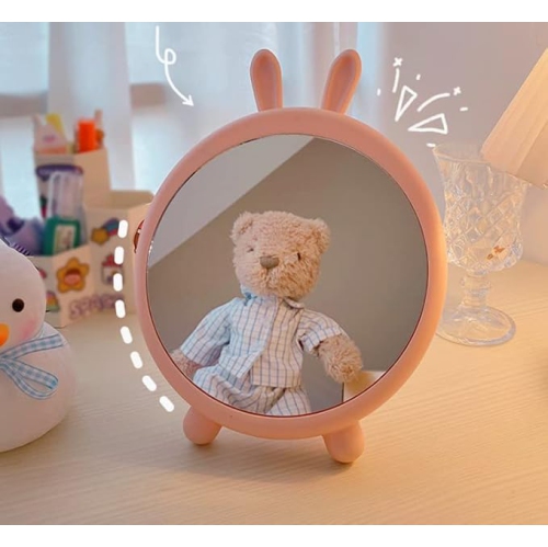 Girls Desktop Makeup Mirror, Rabbit Mirror, Large Mirror in Student(Pink)