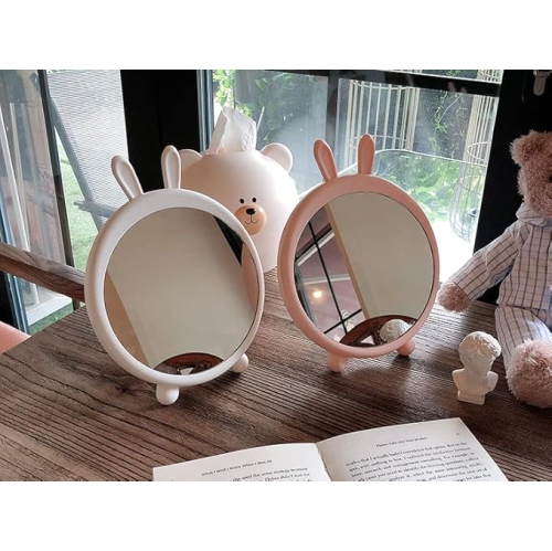 Girls Desktop Makeup Mirror, Rabbit Mirror, Large Mirror in Student(Pink)