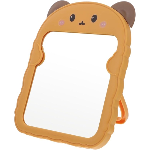 NES BEAUTY  Small Standing Mirror Cat Ears Desk Makeup Mirror Tabletop Mirror Folding Makeup Mirror Bear Ear Lightweight And Compact(Color:) In Yellow