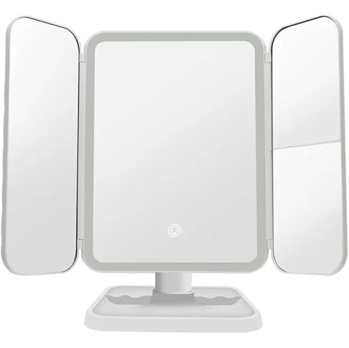 Vanity Mirror with Lights, 2X 3X 10X Magnification, Touch Control, Trifold Makeup Mirror, Dual Power Supply, Portable LED Vanity Mirror(White)