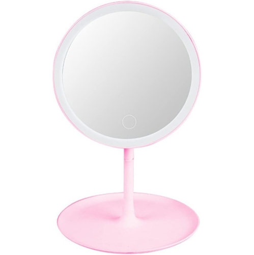 Vanity Mirror Lights Makeup Mirror with Light Lamp with Storage Desktop Rotating Cosmetic Adjustable Dimming Vanity Mirrors(Pink)