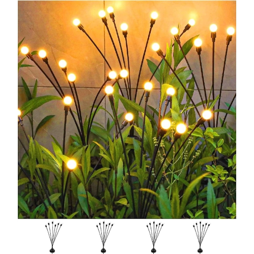 4Count Solar Lights Outdoor Waterproof IPX5, Solar Garden Lights, Wind Swaying Firefly Lights, Christmas Lights Outdoor, for Yard Lawn Pathway Decoration Lighting, 6LED WarmYellow