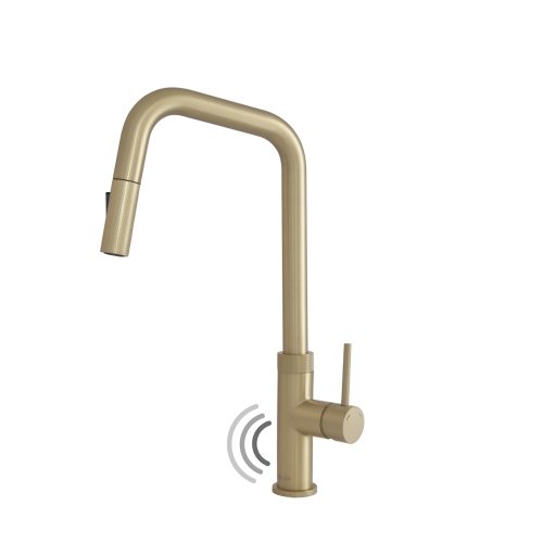 Image 1 of 10.. Single Handle Brushed Gold Pull Down Touchless Kitchen Faucet K-150GM