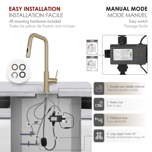 Single Handle Brushed Gold Pull Down Touchless Kitchen Faucet K-150GM