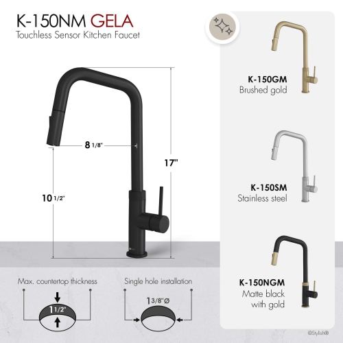 Single Handle Matte Black Pull Down Touchless Kitchen Faucet K-150NM