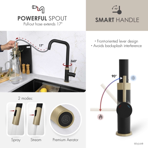 Single Handle Matte Black with Gold Pull Down Touchless Kitchen Faucet K-150NGM