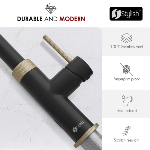 Single Handle Matte Black with Gold Pull Down Touchless Kitchen Faucet K-150NGM