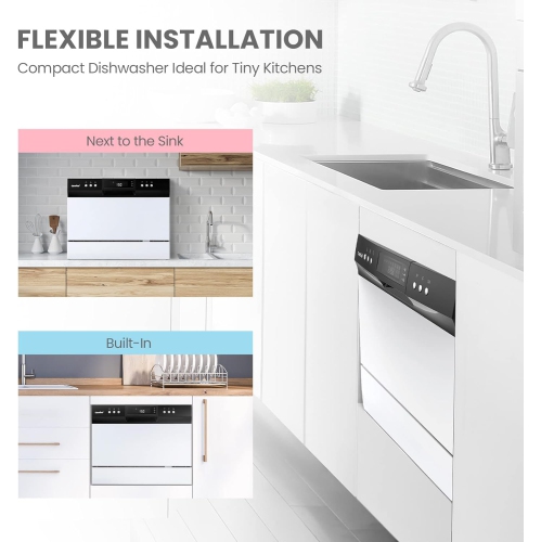 COMFEE’ Countertop Dishwasher, Energy Star Portable Dishwasher, 6 Place Settings, Mini Dishwasher with 8 Washing Programs