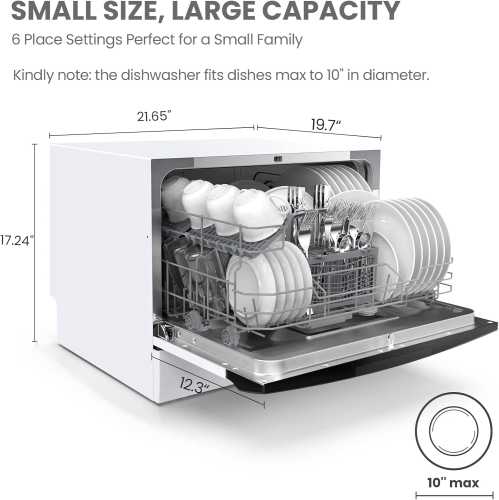 COMFEE’ Countertop Dishwasher, Energy Star Portable Dishwasher, 6 Place Settings, Mini Dishwasher with 8 Washing Programs