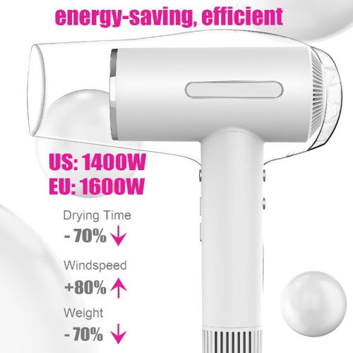 Sèche-cheveux BLDC, sèche-cheveux avec 110&nbsp;000&nbsp;tr/min, 1400&nbsp;W haute vitesse puissante, affichage LED, diffuseur, 3 vitesses d'air pour