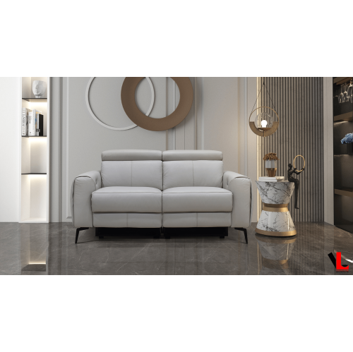Levoluxe Lennox 2 Piece Power Reclining Sofa and Loveseat Set with Adjustable Headrests in Light Grey Leather Match