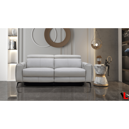 Levoluxe Lennox 2 Piece Power Reclining Sofa and Loveseat Set with Adjustable Headrests in Light Grey Leather Match