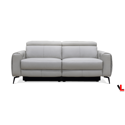 Levoluxe Lennox 2 Piece Power Reclining Sofa and Loveseat Set with Adjustable Headrests in Light Grey Leather Match