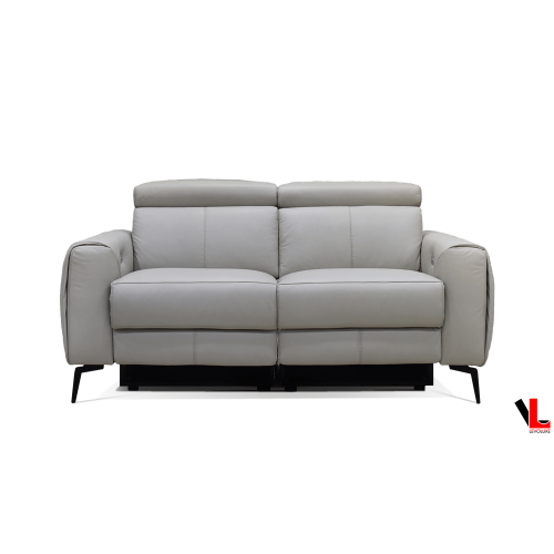 Levoluxe Lennox 2 Piece Power Reclining Sofa and Loveseat Set with Adjustable Headrests in Light Grey Leather Match