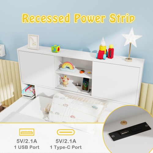 Costway Twin Size Bed Frame with Trundle & Power Outlet Bookcase Headboard Sliding Doors