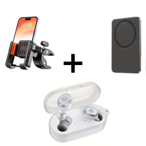 Stereo In-Ear Headphones with Mic, Ultra-Slim MagSafe 5000mAh Power Bank, and Sturdy Motorcycle/Bike Phone Holder