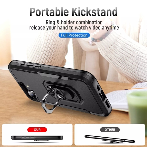 [CS] Dual Layers Heavy Duty Magnetic Hard Kickstand Case with Ring Holder for iPhone 16e, Navy