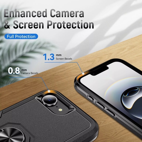 [CS] Dual Layers Heavy Duty Magnetic Hard Kickstand Case with Ring Holder for iPhone 16e, Red