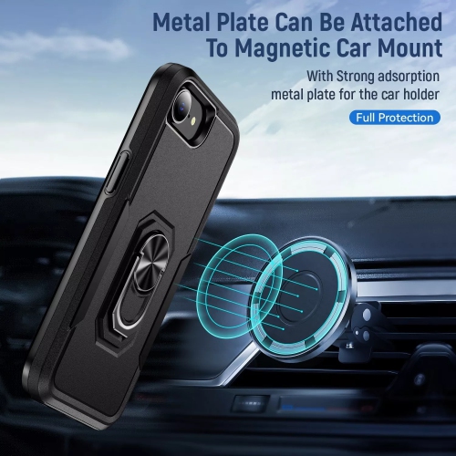 [CS] Dual Layers Heavy Duty Magnetic Hard Kickstand Case with Ring Holder for iPhone 16e, Black
