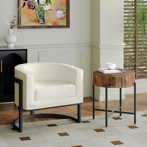 Inspire Contemporary Boucle Fabric Accent Chair - Ivory
