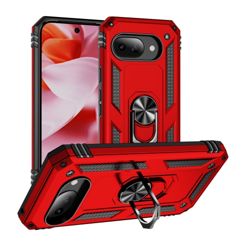 [CS] Étui rigide magnétique hybride anti-chute avec support pour anneau pour Google Pixel 9&nbsp;A, rouge