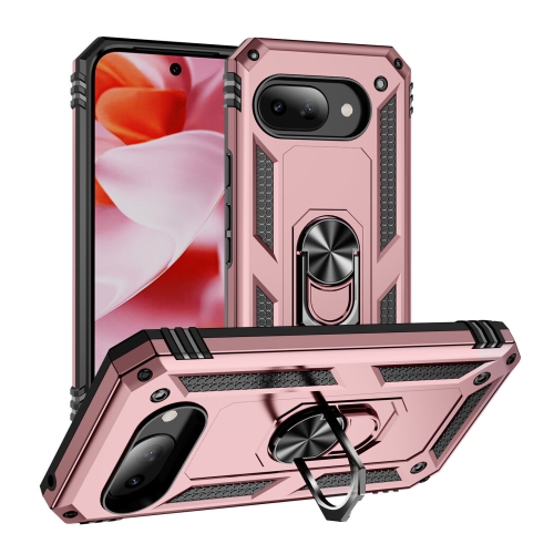 [CS] Étui rigide magnétique hybride anti-chute avec support à anneau pour Google Pixel 9&nbsp;A, rose doré