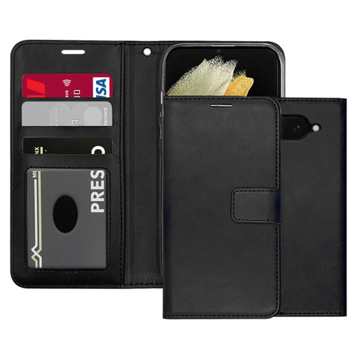 [CS] Étui portefeuille portefeuille en cuir avec fente magnétique pour carte, étui à rabat pour Google Pixel 9&nbsp;A, noir