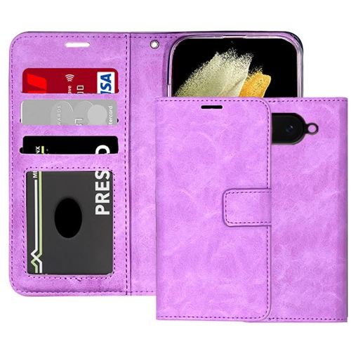 [CS] Étui portefeuille folio en cuir avec fente magnétique pour carte, étui à rabat pour Pixel 9&nbsp;A de Google, violet