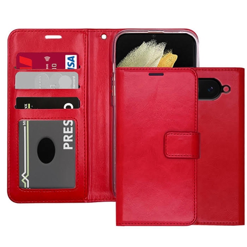 [CS] Étui portefeuille folio en cuir avec fente magnétique pour carte, étui à rabat pour Google Pixel 9&nbsp;A, rouge