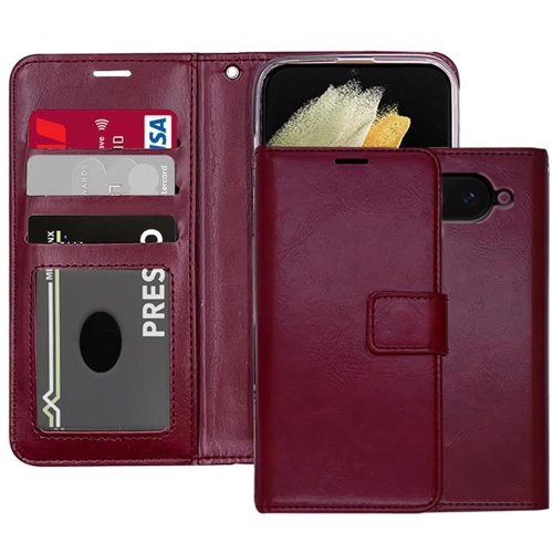 [CS] Magnetic Card Slot Leather Folio Wallet Flip Case Cover for Google Pixel 9A, Wine