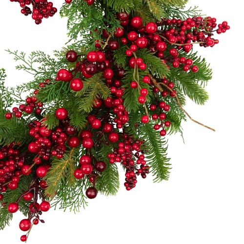 Cedar, Pine and Red Berries Artificial Christmas Wreath - 28" - Unlit
