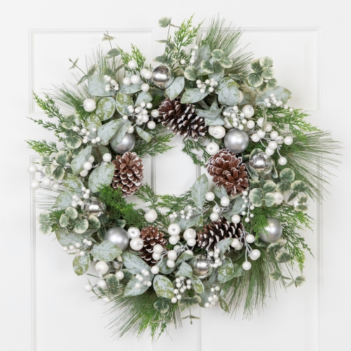 Mixed Pine with Pinecones and Ornaments Artificial Christmas Wreath - 28" - Unlit